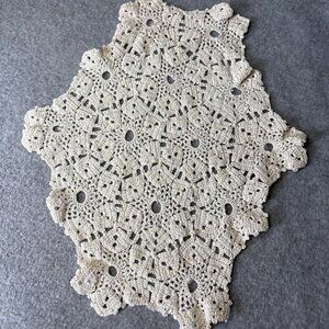 Vintage Hand-Crocheted Doily 12x18 Inches